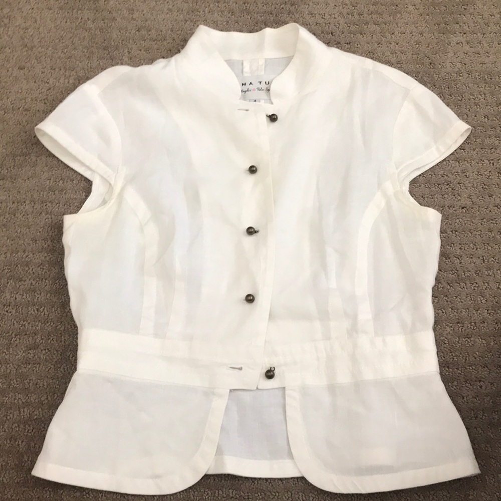 Trina Turk White Button Up Linen Blouse